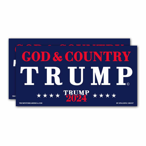 (Pack of 2) God & Country Trump 2024 Bumper Sticker